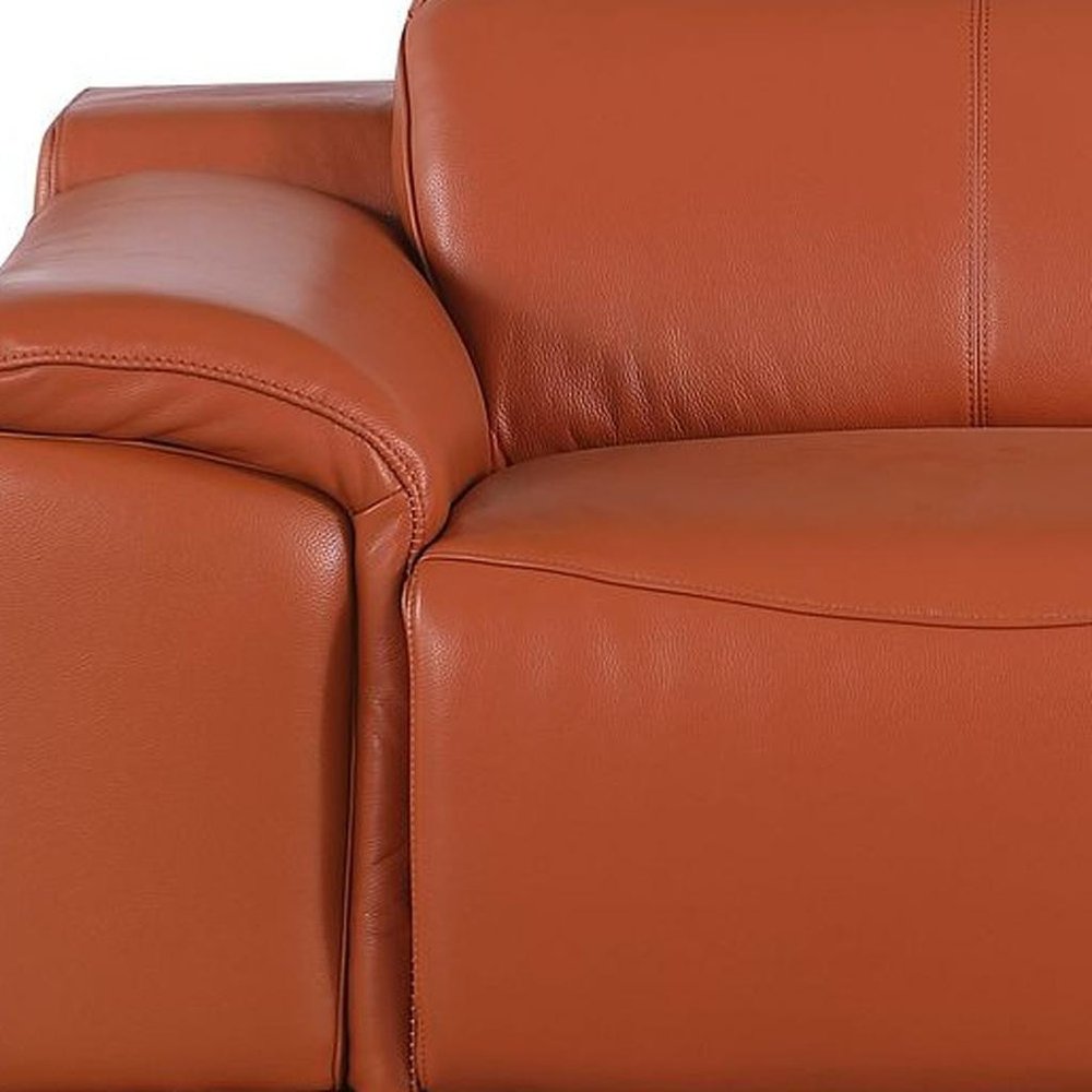76" Orange and Silver Italian Leather Power Reclining Loveseat