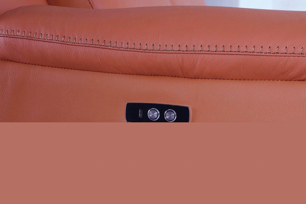 76" Orange and Silver Italian Leather Power Reclining Loveseat