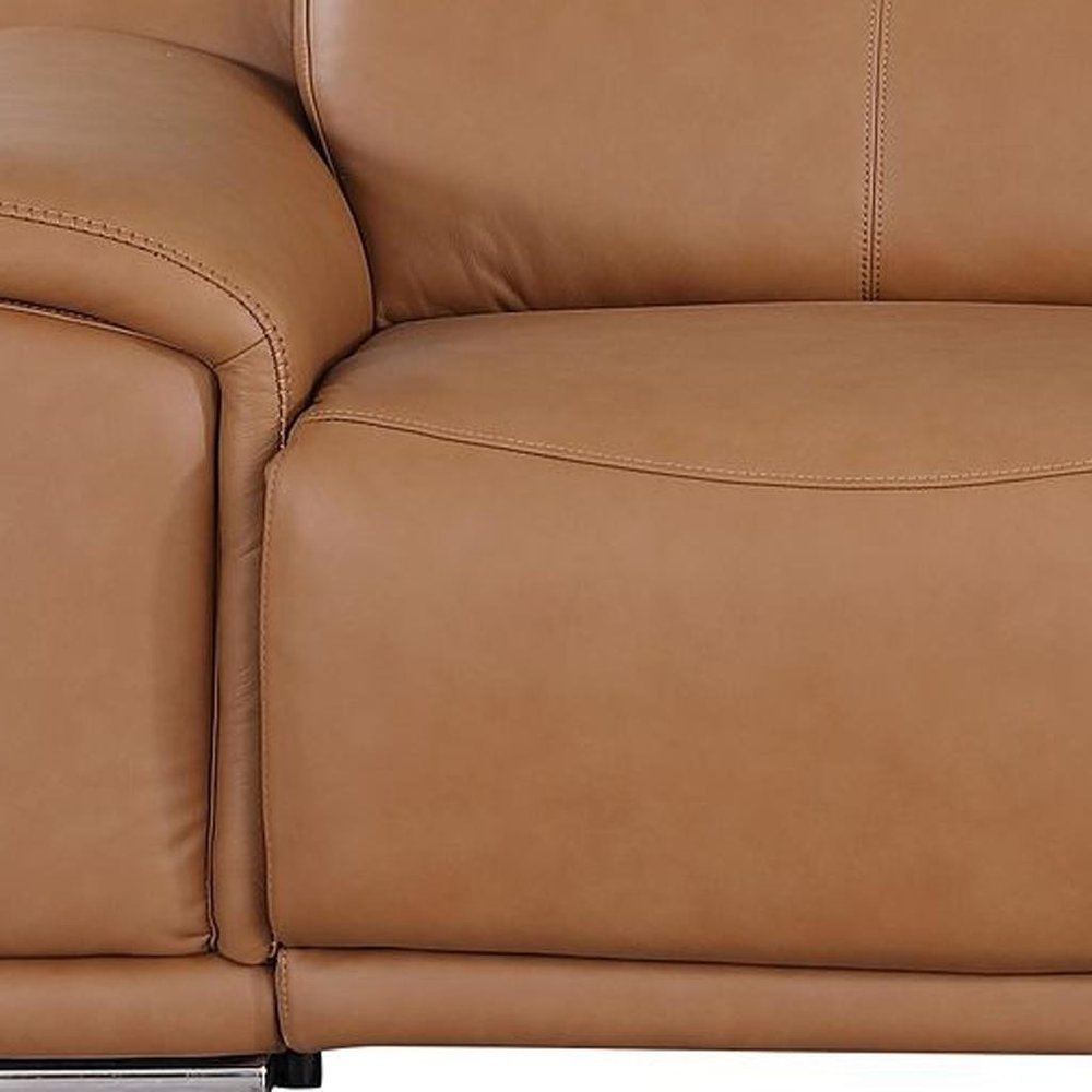 76" Chestnut and Silver Italian Leather Power Reclining Loveseat