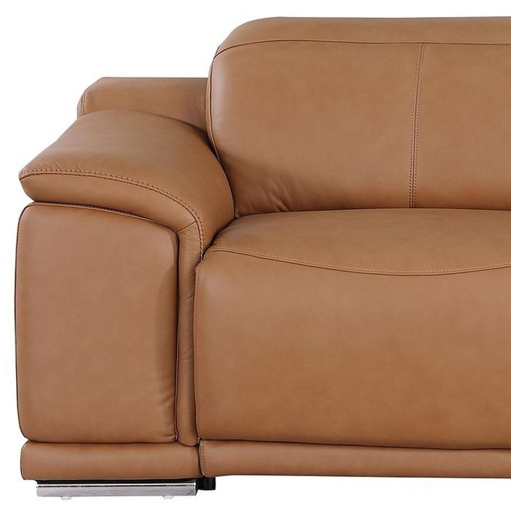 76" Chestnut and Silver Italian Leather Power Reclining Loveseat