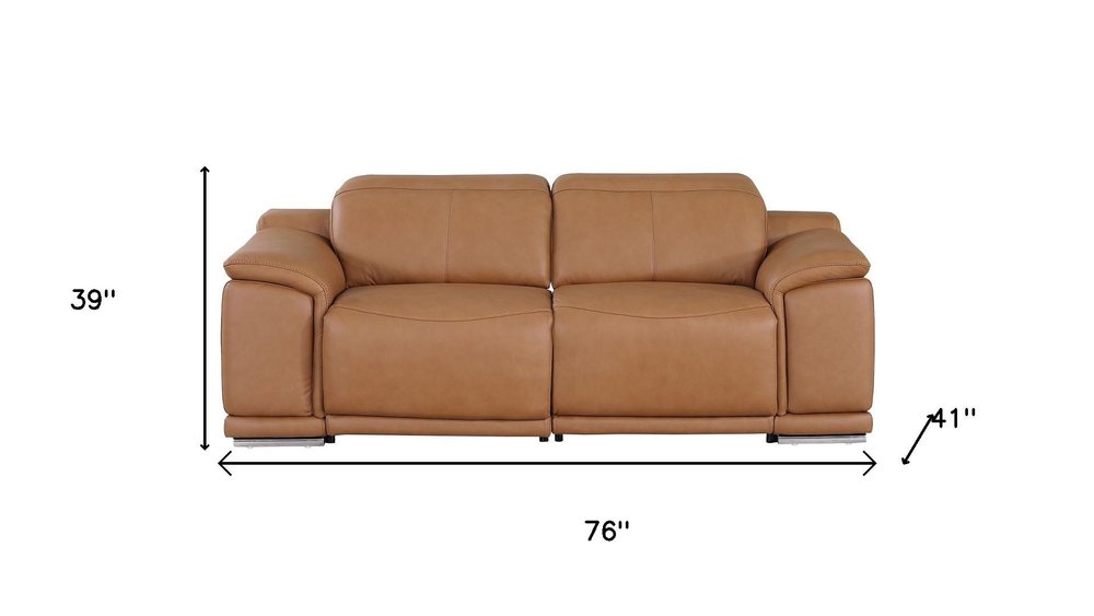 76" Chestnut and Silver Italian Leather Power Reclining Loveseat