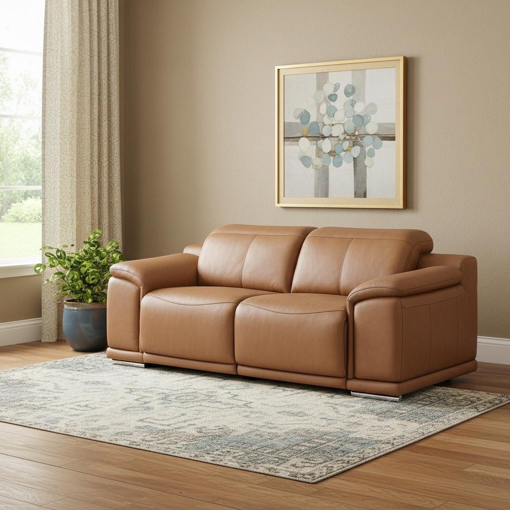 76" Chestnut and Silver Italian Leather Power Reclining Loveseat