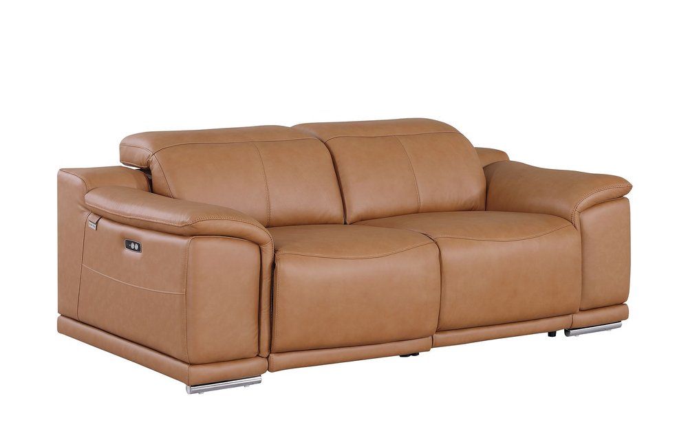 76" Chestnut and Silver Italian Leather Power Reclining Loveseat