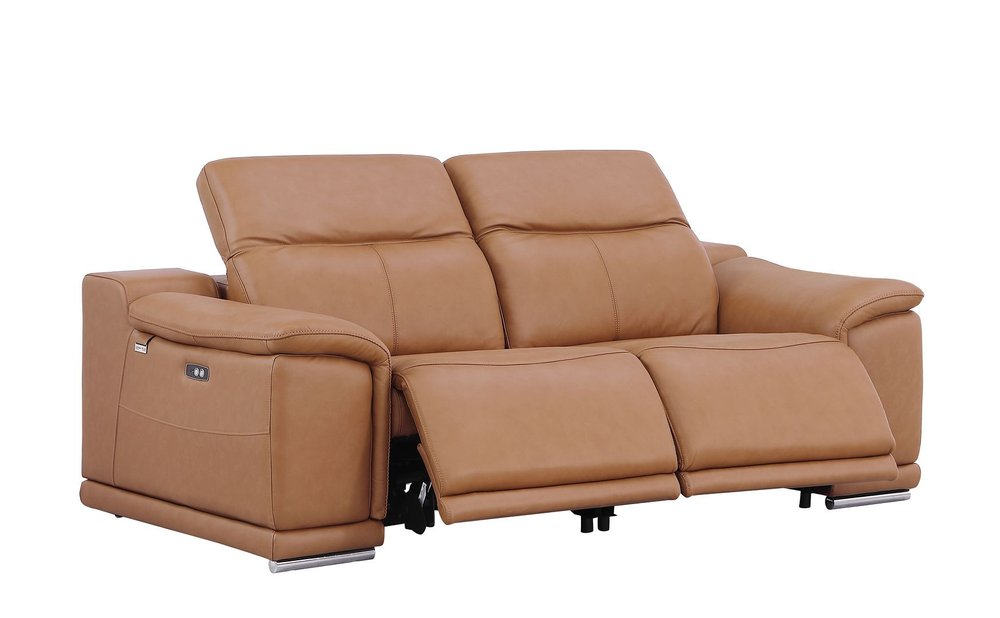 76" Chestnut and Silver Italian Leather Power Reclining Loveseat