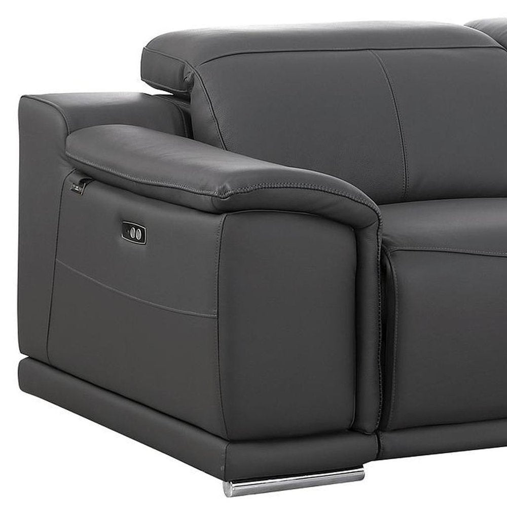 76" Dark Gray and Silver Italian Leather Power Reclining Loveseat