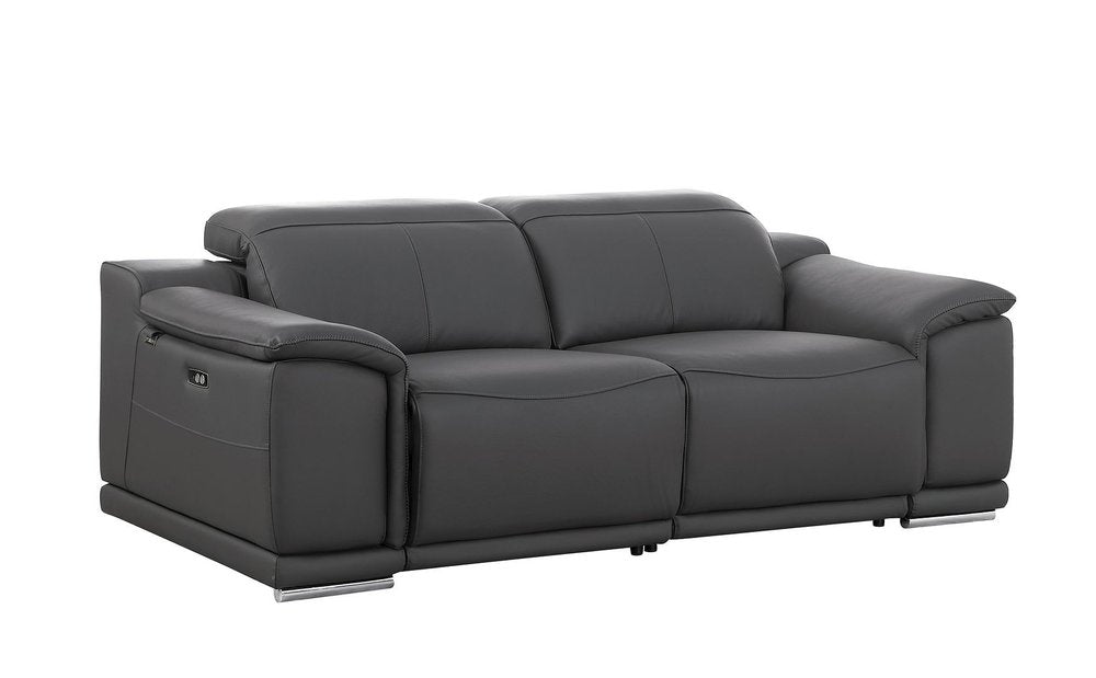 76" Dark Gray and Silver Italian Leather Power Reclining Loveseat