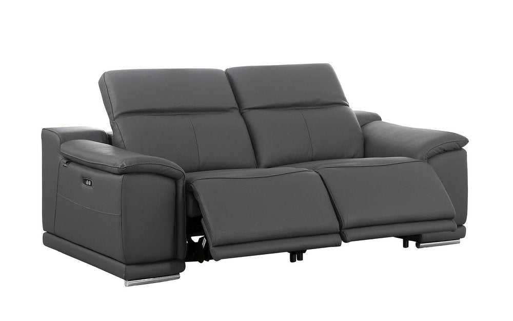 76" Dark Gray and Silver Italian Leather Power Reclining Loveseat