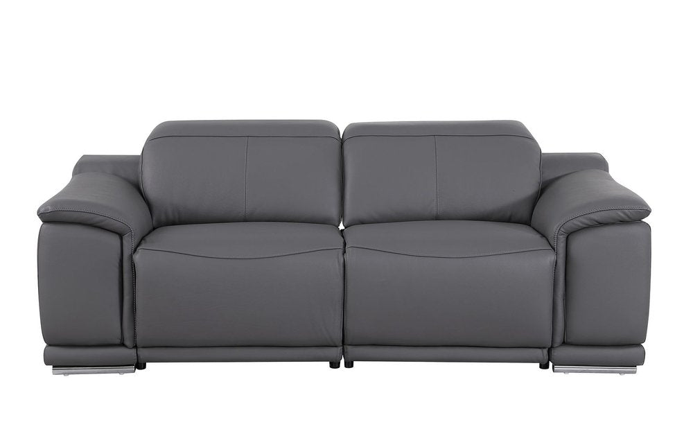 76" Dark Gray and Silver Italian Leather Power Reclining Loveseat