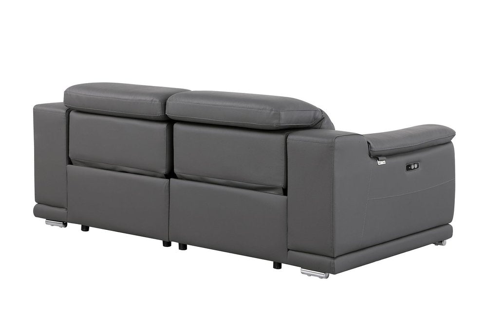 76" Dark Gray and Silver Italian Leather Power Reclining Loveseat