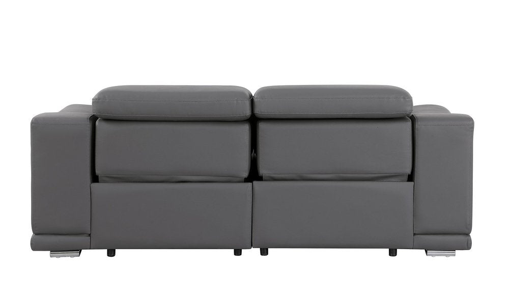 76" Dark Gray and Silver Italian Leather Power Reclining Loveseat