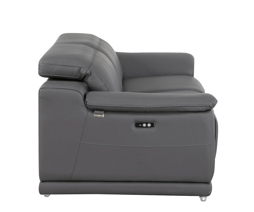 76" Dark Gray and Silver Italian Leather Power Reclining Loveseat