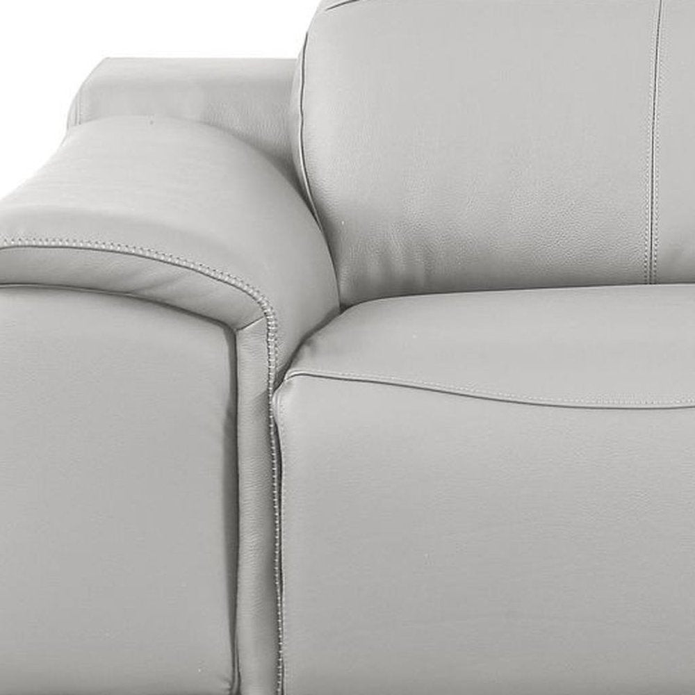 76" Light Gray and Silver Italian Leather Power Reclining Loveseat
