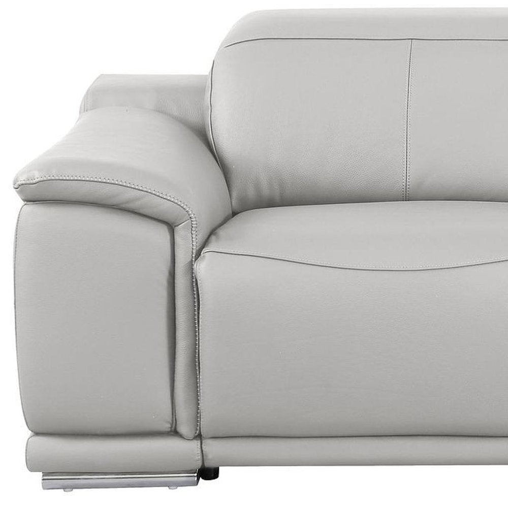 76" Light Gray and Silver Italian Leather Power Reclining Loveseat