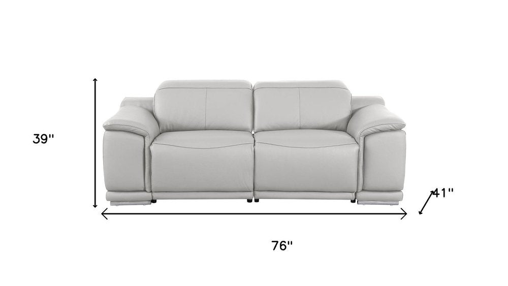 76" Light Gray and Silver Italian Leather Power Reclining Loveseat