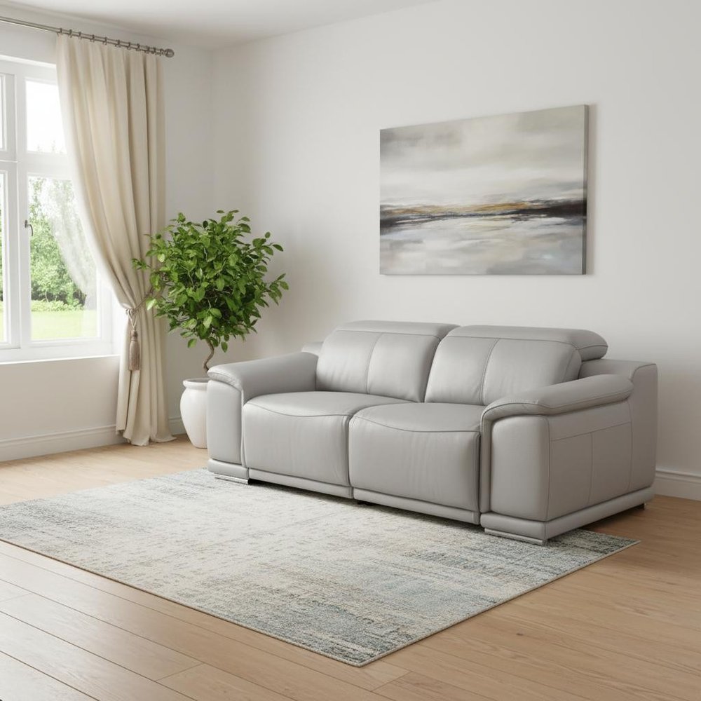 76" Light Gray and Silver Italian Leather Power Reclining Loveseat