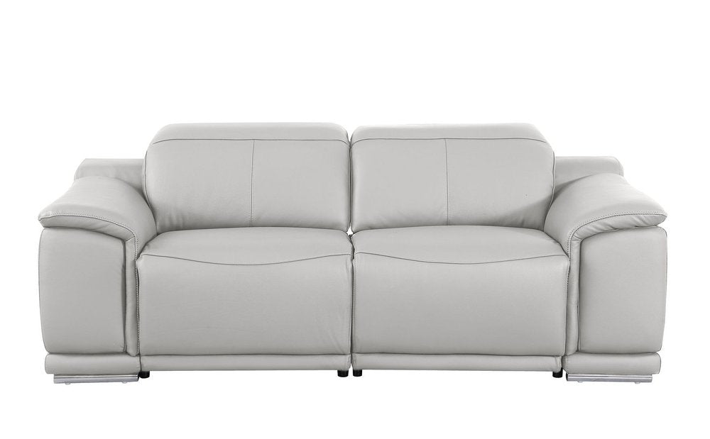 76" Light Gray and Silver Italian Leather Power Reclining Loveseat