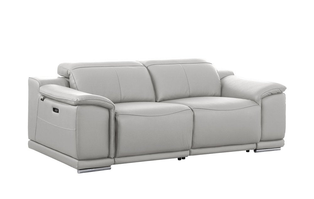 76" Light Gray and Silver Italian Leather Power Reclining Loveseat