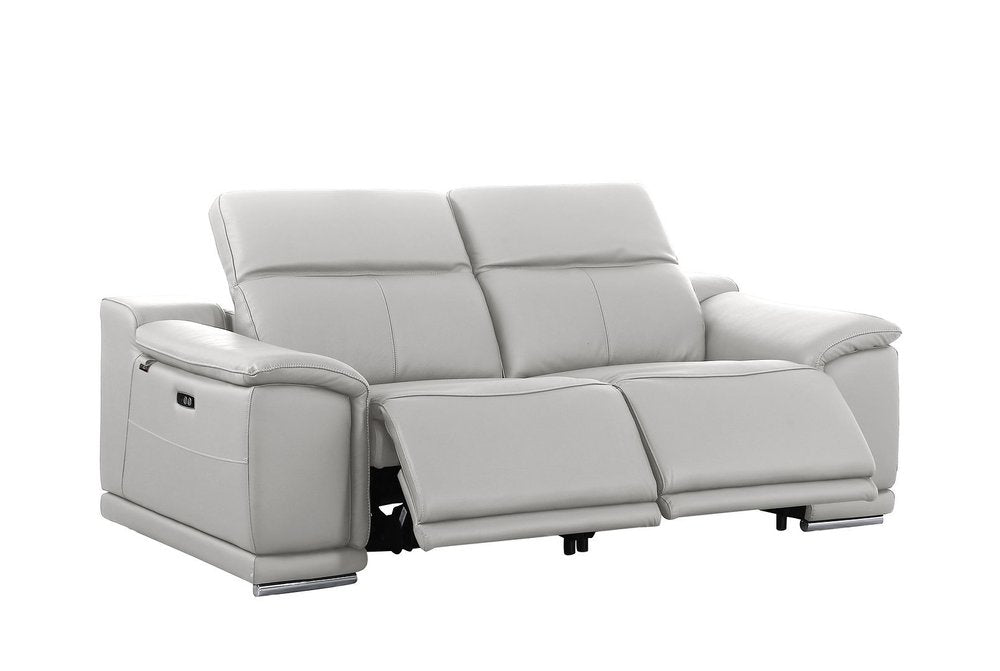 76" Light Gray and Silver Italian Leather Power Reclining Loveseat