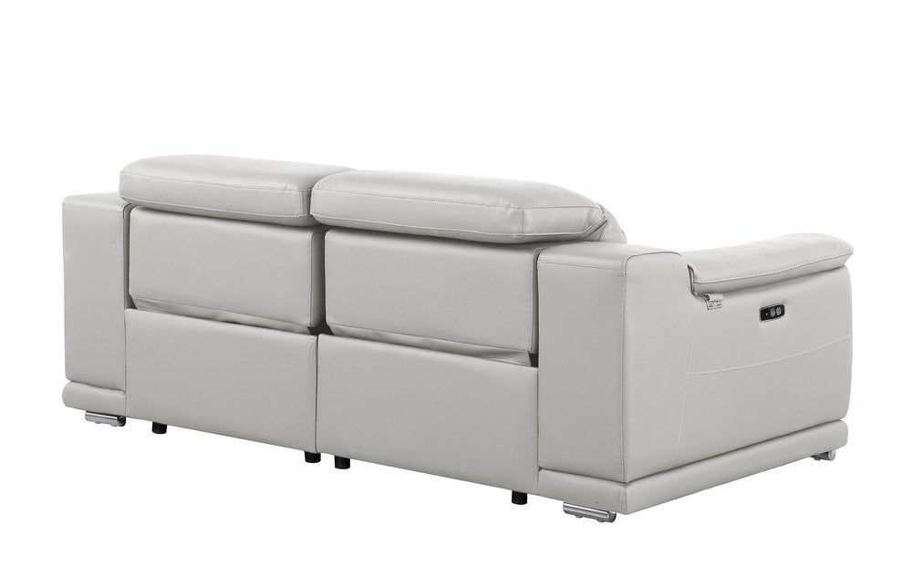 76" Light Gray and Silver Italian Leather Power Reclining Loveseat