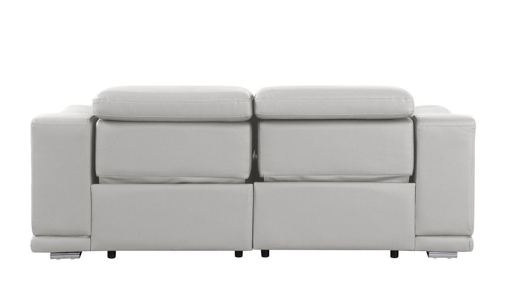 76" Light Gray and Silver Italian Leather Power Reclining Loveseat