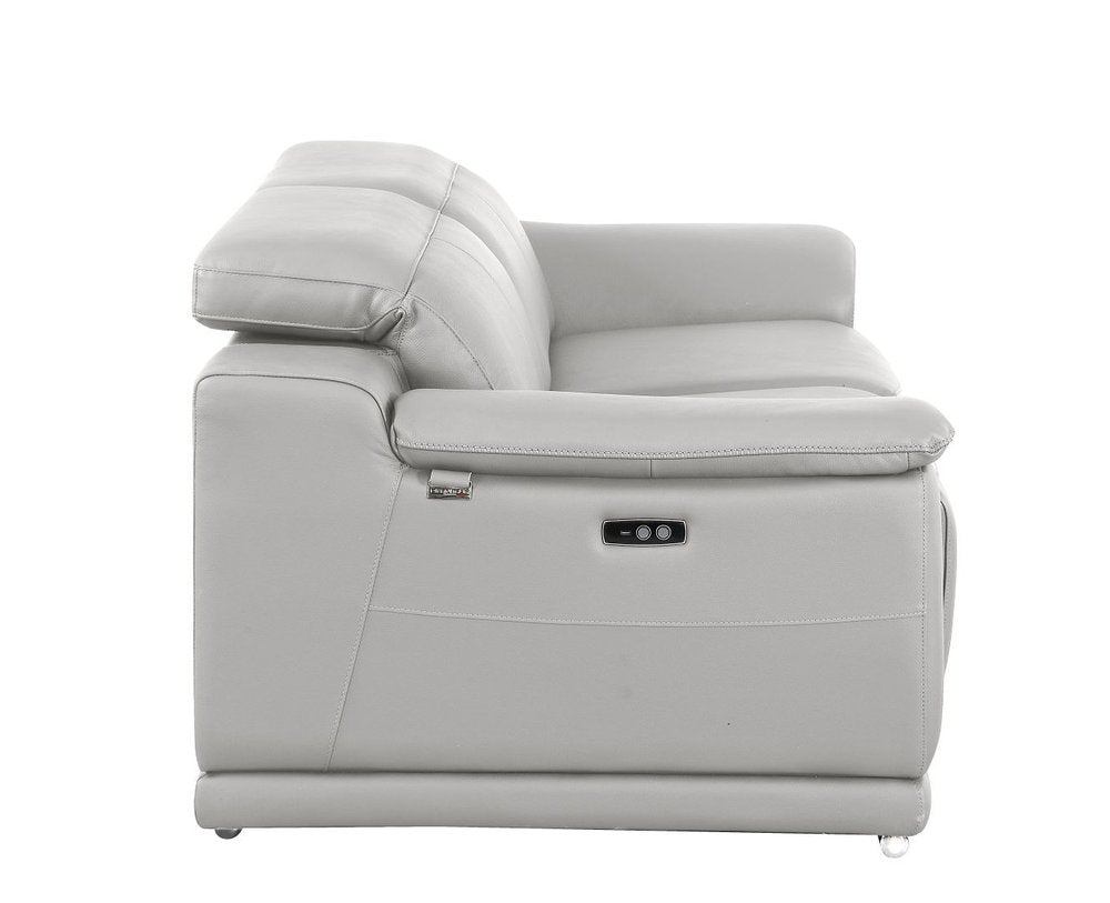 76" Light Gray and Silver Italian Leather Power Reclining Loveseat