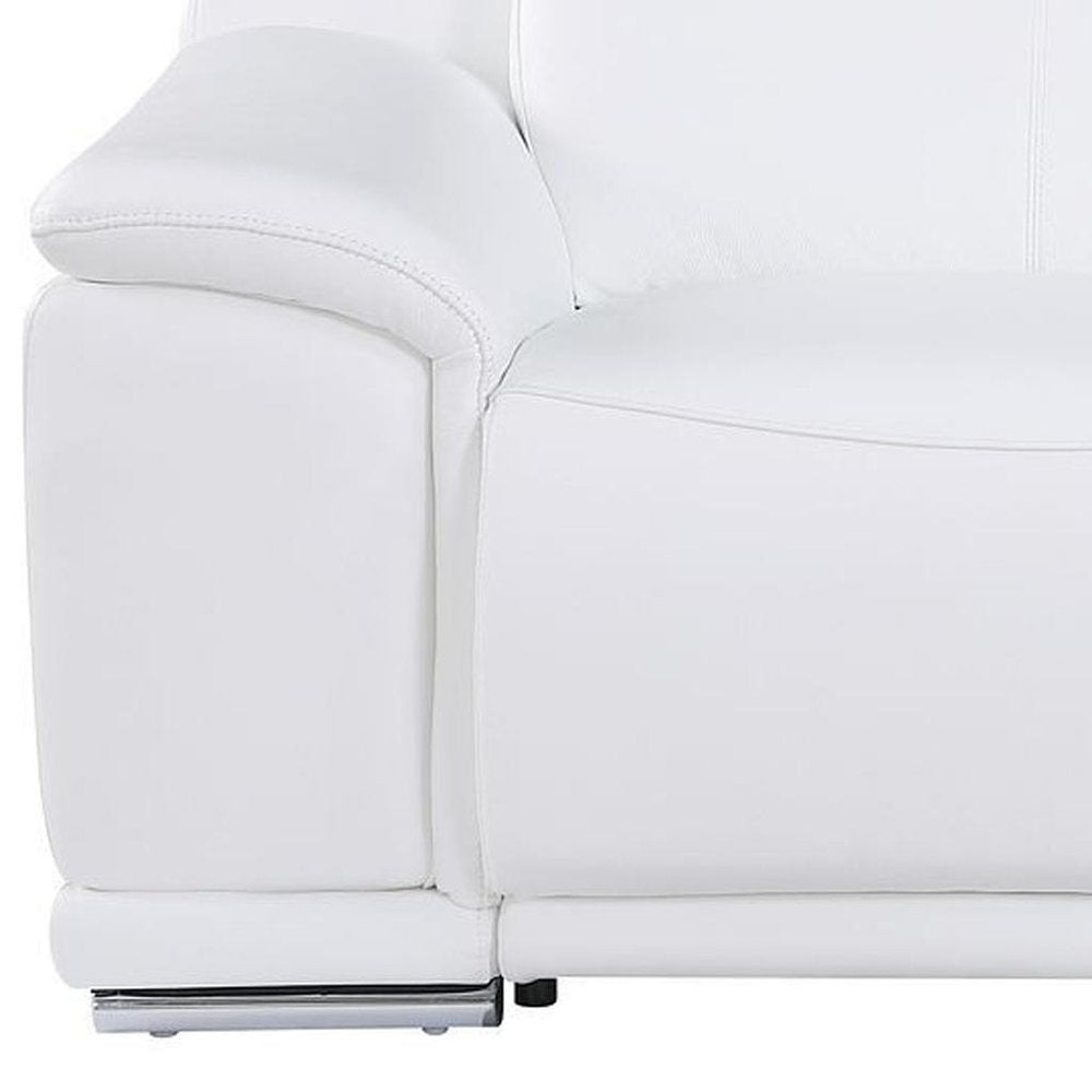 76" White and Silver Italian Leather Power Reclining Loveseat