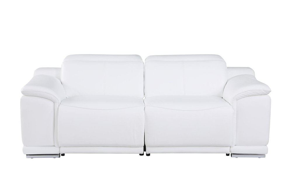 76" White and Silver Italian Leather Power Reclining Loveseat
