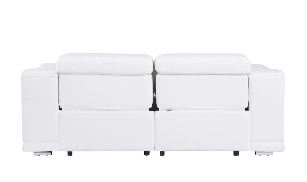 76" White and Silver Italian Leather Power Reclining Loveseat