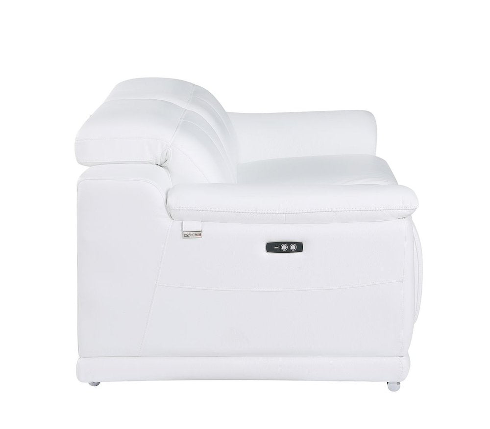 76" White and Silver Italian Leather Power Reclining Loveseat