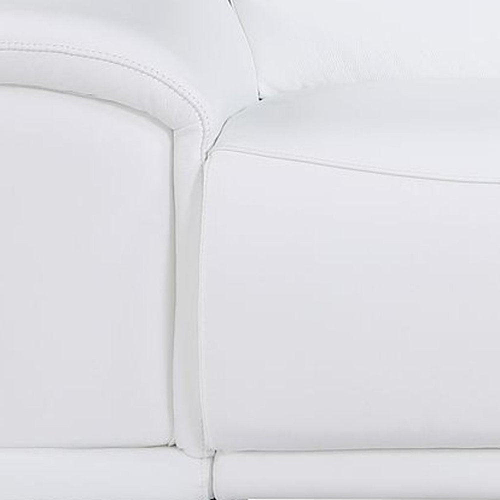76" White and Silver Italian Leather Power Reclining Loveseat