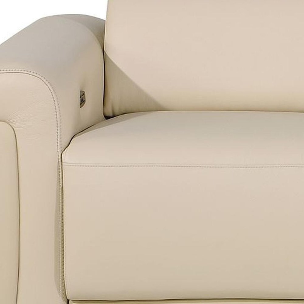 86" Cream and Black Italian Leather Power Reclining Loveseat With Storage