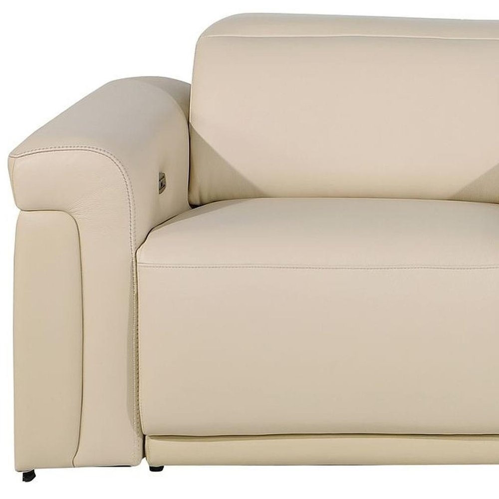 86" Cream and Black Italian Leather Power Reclining Loveseat With Storage