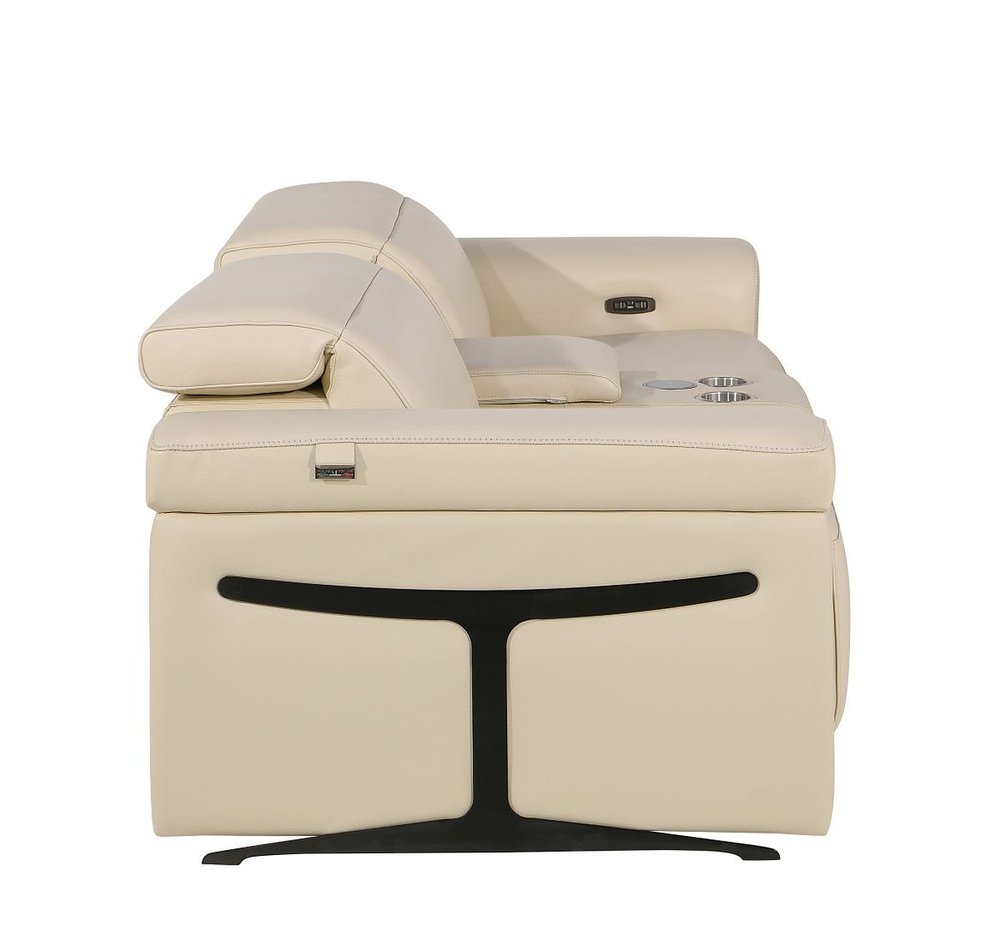 86" Cream and Black Italian Leather Power Reclining Loveseat With Storage