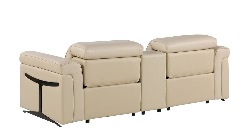 86" Cream and Black Italian Leather Power Reclining Loveseat With Storage