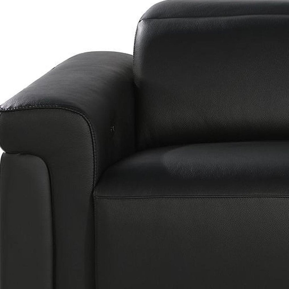 86" Black Italian Leather Power Reclining Loveseat With Storage