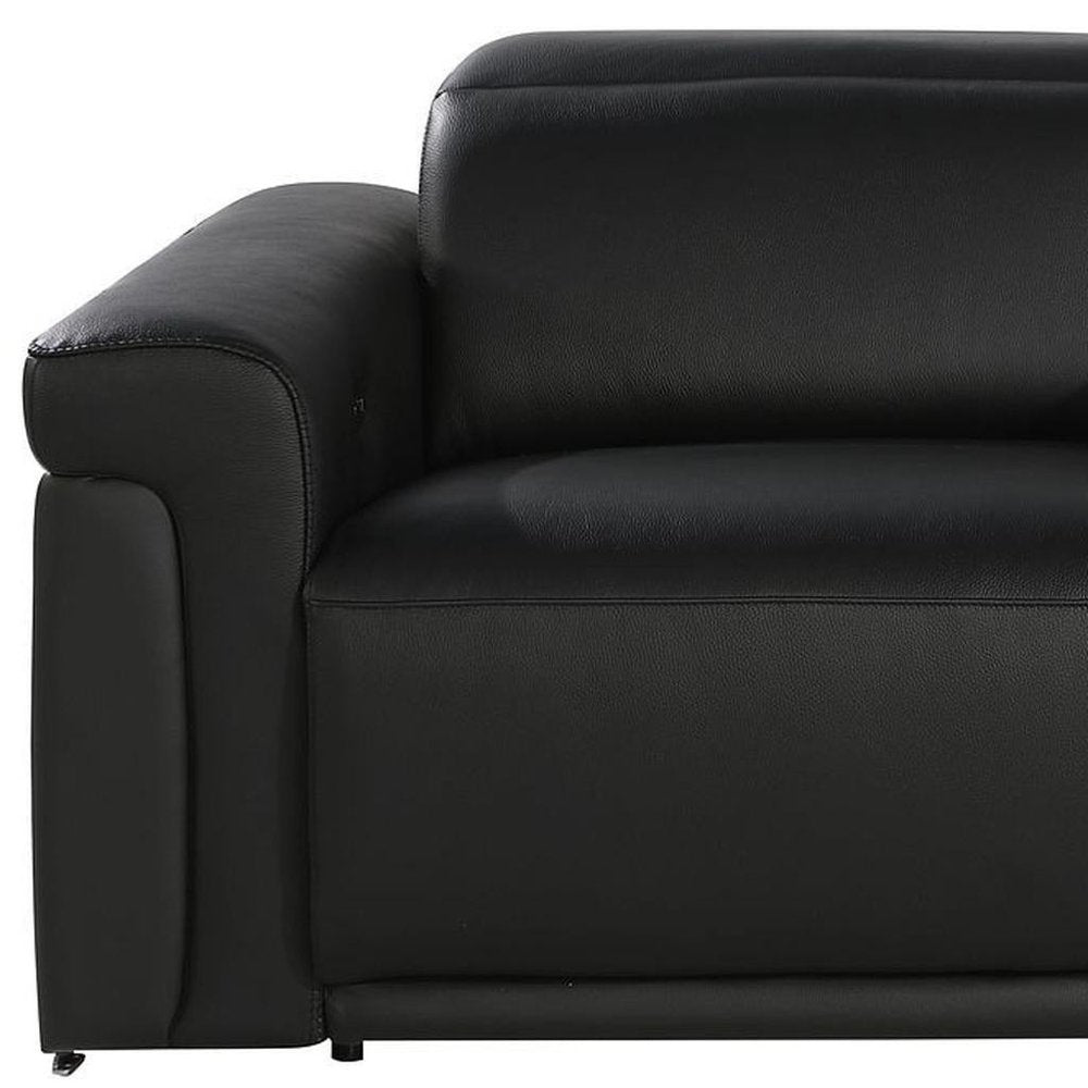 86" Black Italian Leather Power Reclining Loveseat With Storage