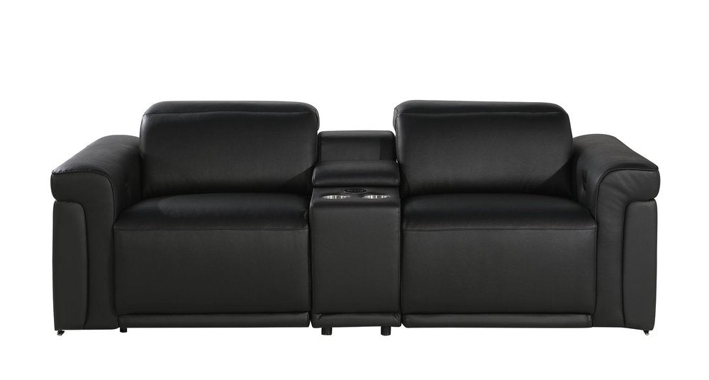86" Black Italian Leather Power Reclining Loveseat With Storage