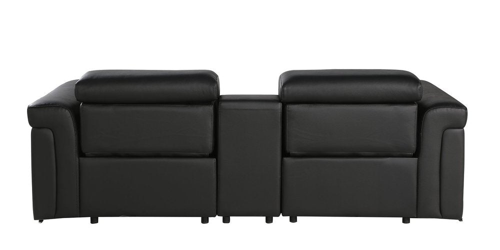 86" Black Italian Leather Power Reclining Loveseat With Storage