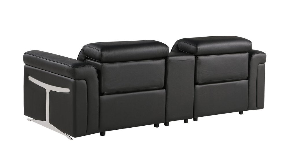 86" Black Italian Leather Power Reclining Loveseat With Storage