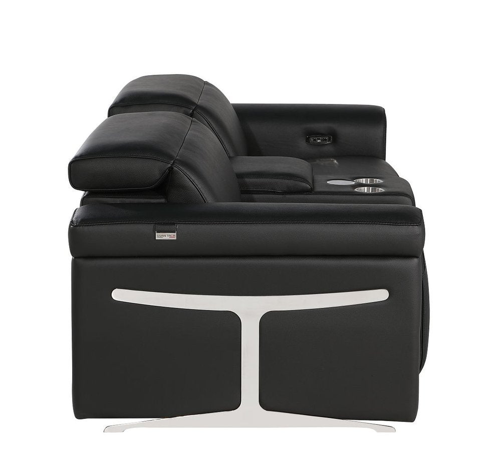 86" Black Italian Leather Power Reclining Loveseat With Storage