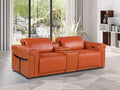 86" Orange and Black Italian Leather Power Reclining Loveseat With Storage