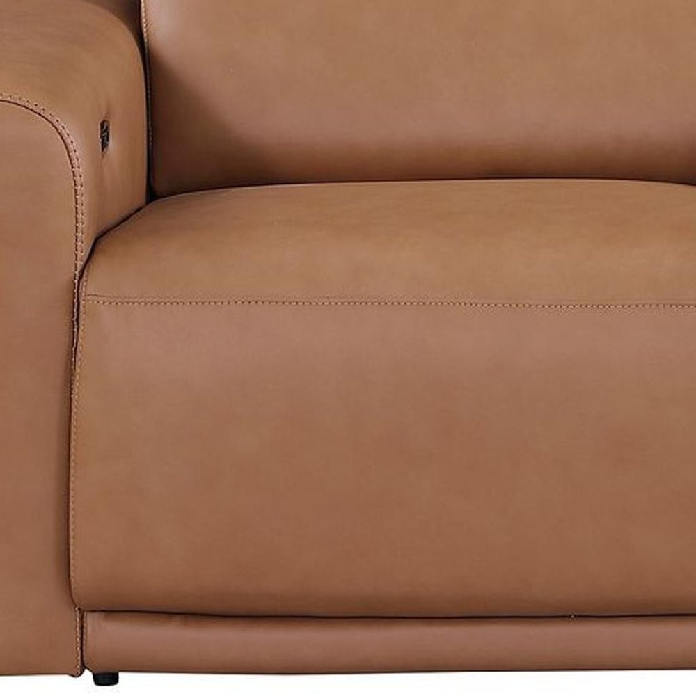 86" Chestnut and Black Italian Leather Power Reclining Loveseat With Storage