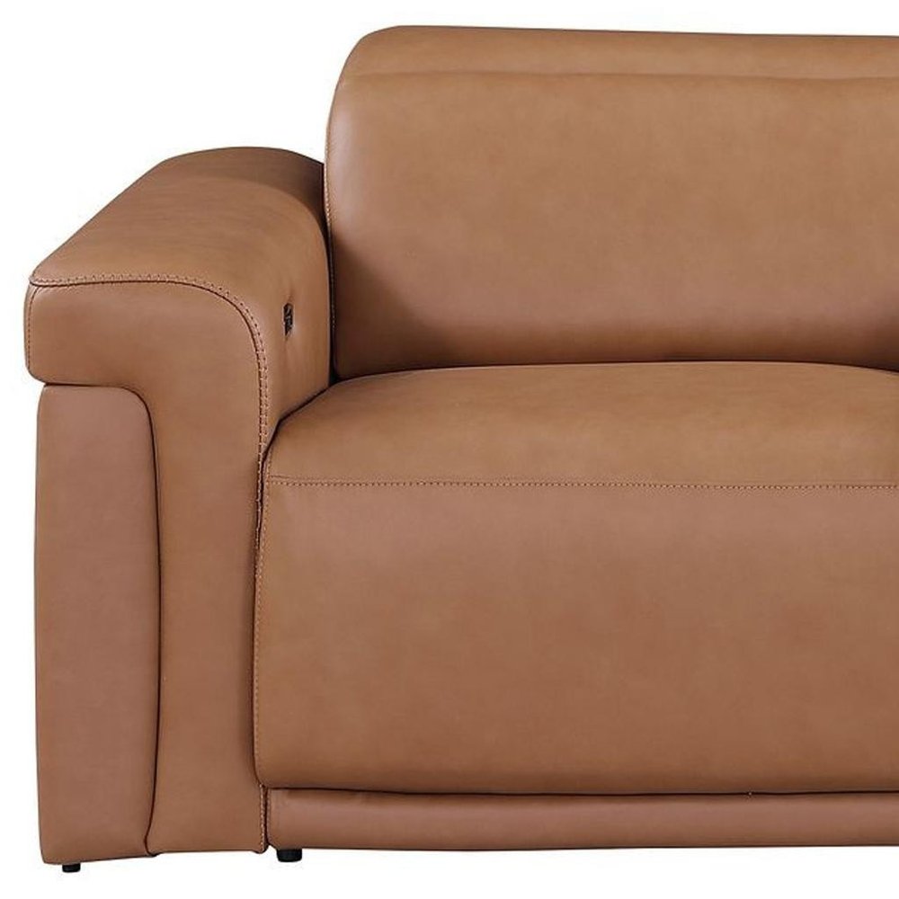 86" Chestnut and Black Italian Leather Power Reclining Loveseat With Storage
