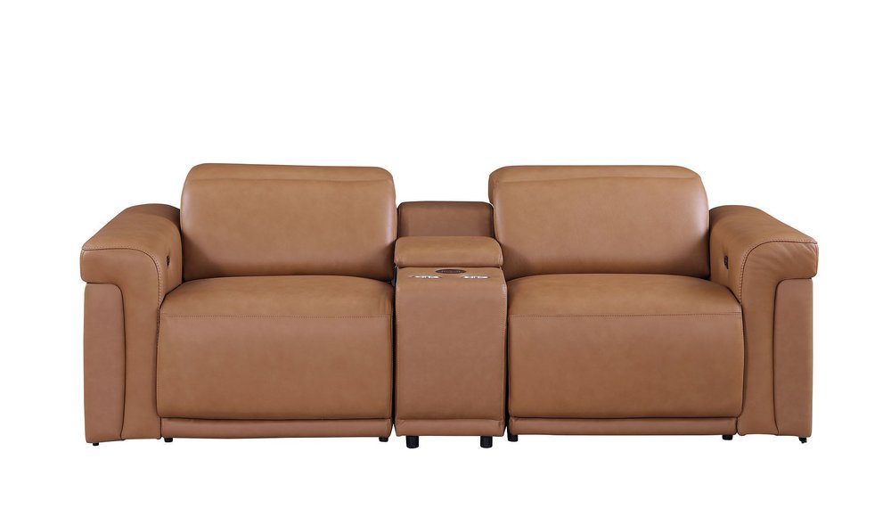 86" Chestnut and Black Italian Leather Power Reclining Loveseat With Storage
