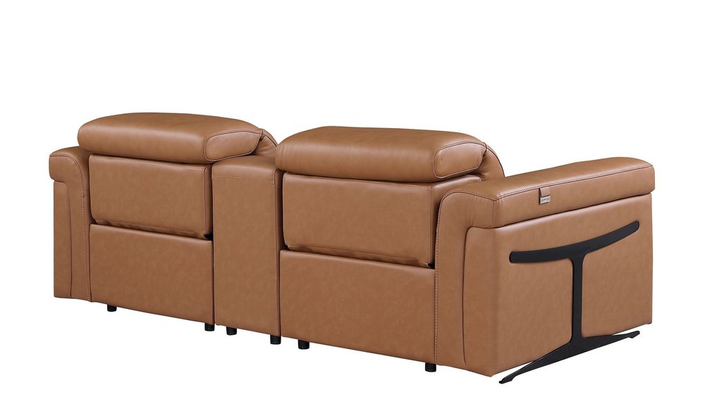 86" Chestnut and Black Italian Leather Power Reclining Loveseat With Storage
