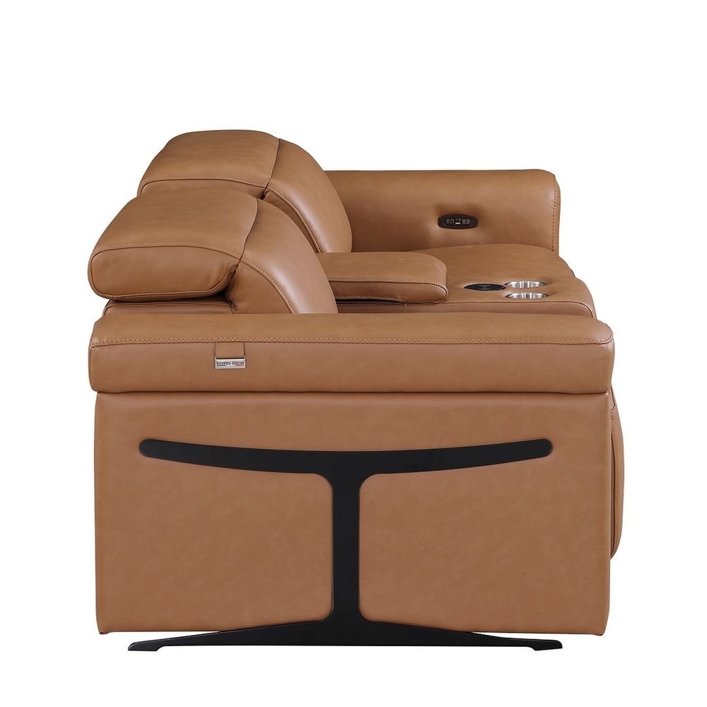 86" Chestnut and Black Italian Leather Power Reclining Loveseat With Storage