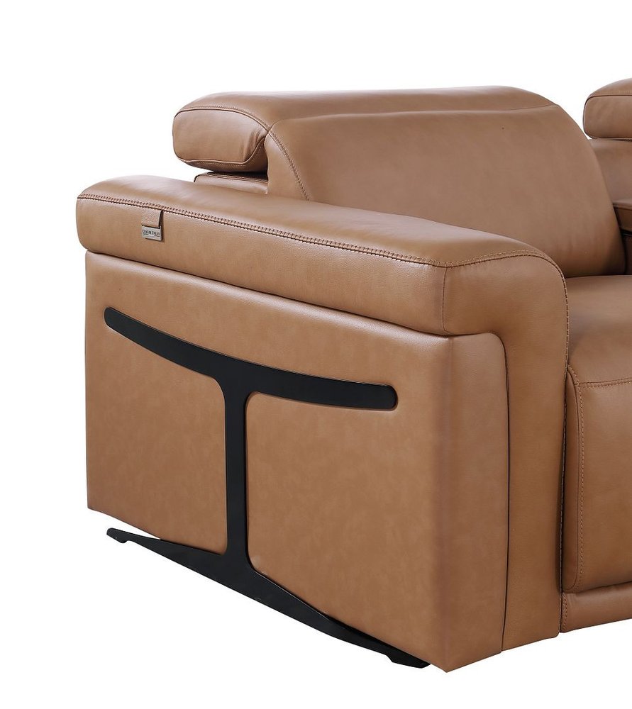 86" Chestnut and Black Italian Leather Power Reclining Loveseat With Storage