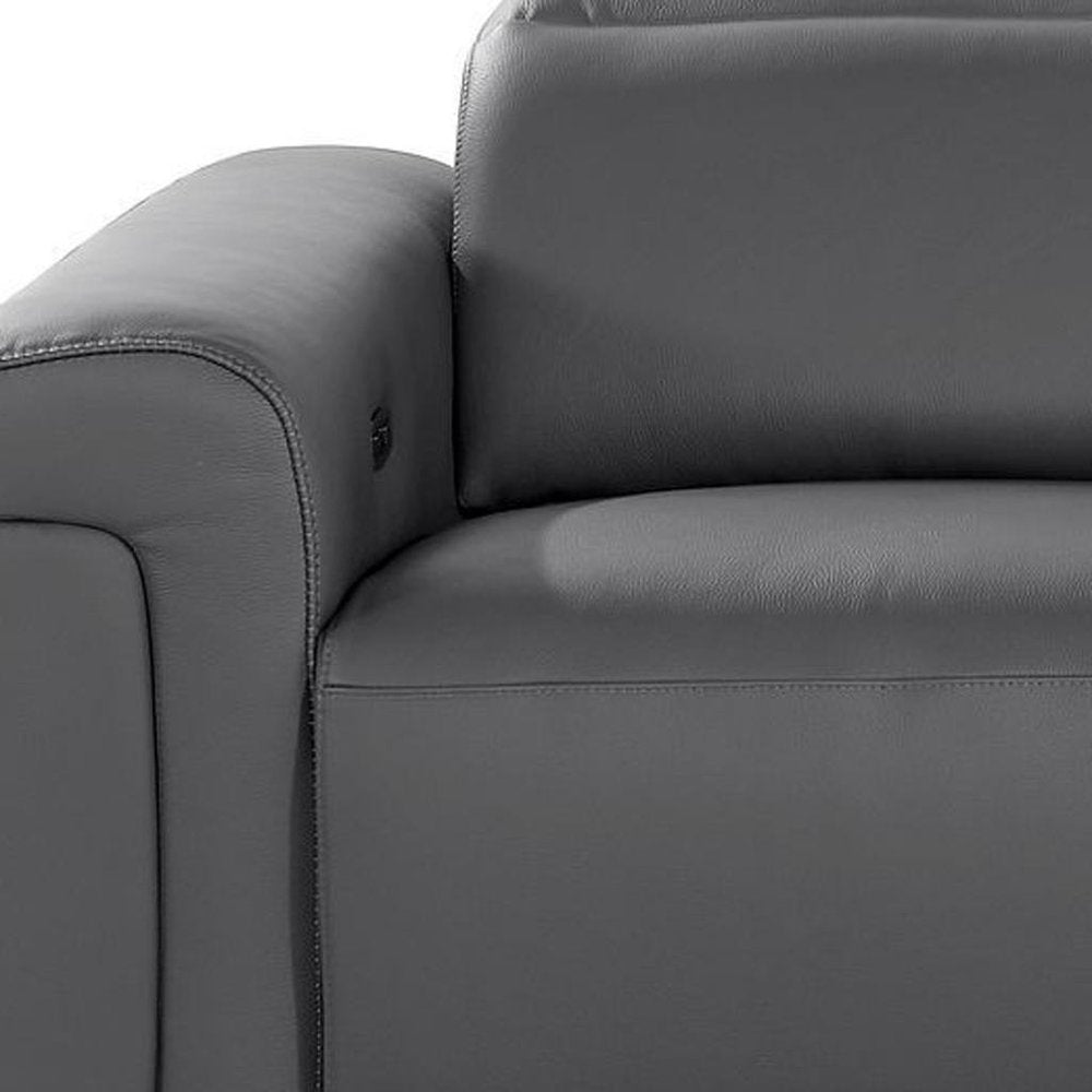 86" Dark Gray and Black Italian Leather Power Reclining Loveseat With Storage