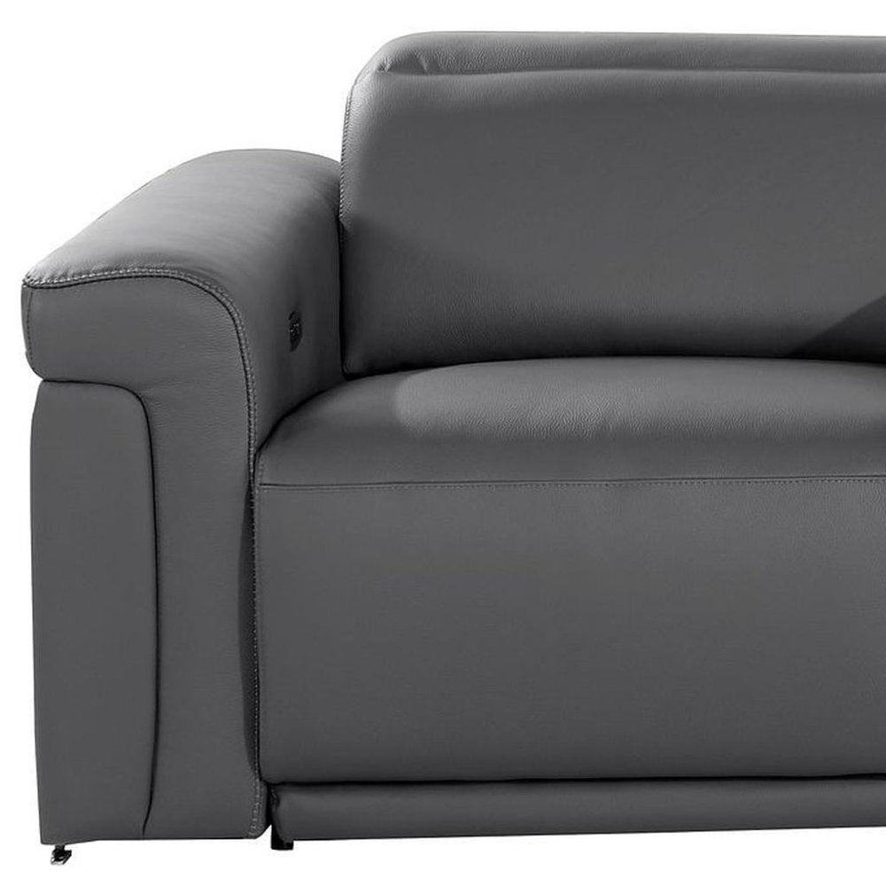 86" Dark Gray and Black Italian Leather Power Reclining Loveseat With Storage
