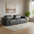 86" Dark Gray and Black Italian Leather Power Reclining Loveseat With Storage